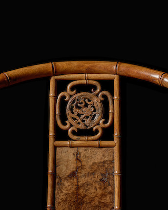 A RARE AND EXCEPTIONAL HUANGHUALI AND HUAMU BAMBOO-STYLE HORSESHOE BACK ARMCHAIR, QUANYI 17th/18th century image 14