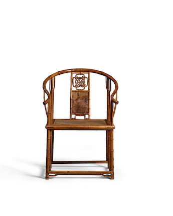 A RARE AND EXCEPTIONAL HUANGHUALI AND HUAMU BAMBOO-STYLE HORSESHOE BACK ARMCHAIR, QUANYI 17th/18th century image 2