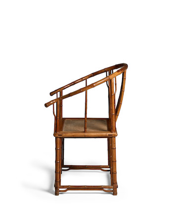 A RARE AND EXCEPTIONAL HUANGHUALI AND HUAMU BAMBOO-STYLE HORSESHOE BACK ARMCHAIR, QUANYI 17th/18th century image 5