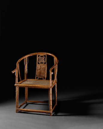 A RARE AND EXCEPTIONAL HUANGHUALI AND HUAMU BAMBOO-STYLE HORSESHOE BACK ARMCHAIR, QUANYI 17th/18th century image 12
