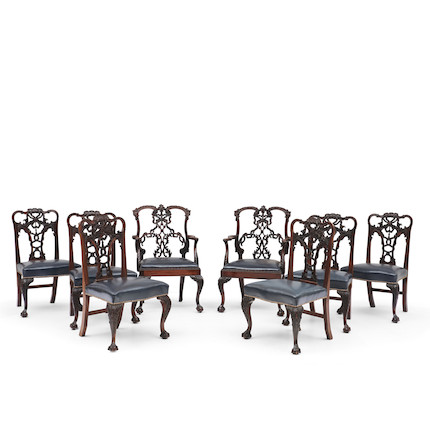 Fourteen Chippendale-style Mahogany Dining Chairs, 20th century. image 1