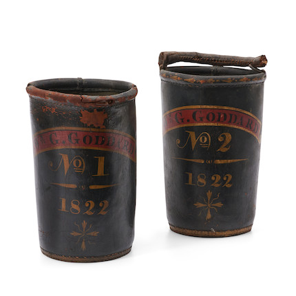 Pair of Painted G. Goddard Fire Buckets, Providence, Rhode Island, c. 1822. image 1