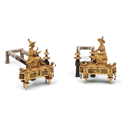 Pair of Gilt Bronze and Iron Chenets in the Chinese Taste, France, 19th century. image 1