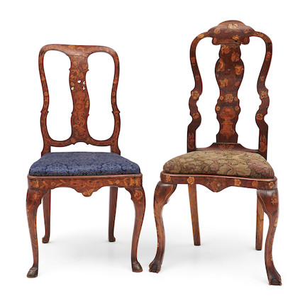 Two Inlaid Walnut Side Chairs, Europe, 18th century. image 1