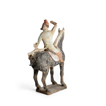 A PAINTED POTTERY HORSE AND 'FOREIGNER' RIDER Tang dynasty image 2