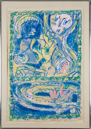 Pierre Alechinsky (Belgian, born 1927) Untitled 38 1/2 x 25 1/4 in. (97.8 x 64.1 cm) framed 44 1/2 x 31 1/2 x 1 1/2 in. image 2