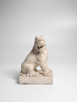 A WHITE MARBLE FIGURE OF SEATED LION Tang Dynasty, 7th-8th Century image 2