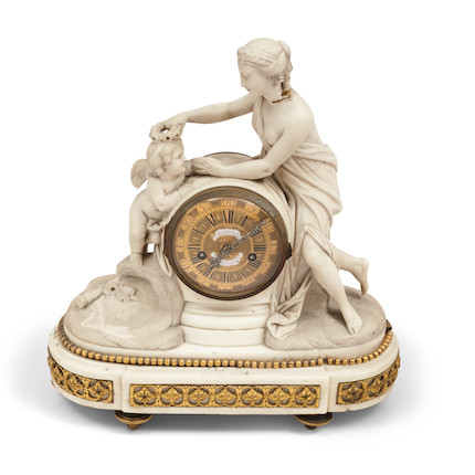 Louis XVI-style White Marble & Ormolu Figural Clock image 1