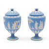 Thumbnail of Pair of Wedgwood Solid Light Blue Jasper Vases and Covers, England, 19th century, image 3