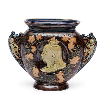 Doulton Lambeth Stoneware Queen Victoria Vase, England, c. 1887, image 1