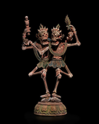 A POLYCHROMED WOOD FIGURE OF CHITIPATI TIBET, 19TH CENTURY image 1
