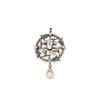 Thumbnail of A SILVER-TOPPED GOLD, DIAMOND AND CULTURED PEARL PENDANT BROOCH image 1