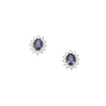 A PAIR OF WHITE GOLD, SAPPHIRE AND DIAMOND EARRINGS image 1