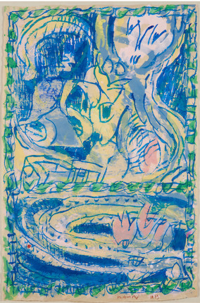 Pierre Alechinsky (Belgian, born 1927) Untitled 38 1/2 x 25 1/4 in. (97.8 x 64.1 cm) framed 44 1/2 x 31 1/2 x 1 1/2 in. image 1