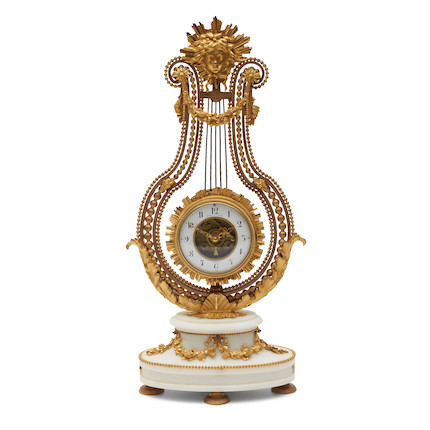 Japy Freres Dore Bronze and Marble Lyre Clock, France, 19th century, image 1