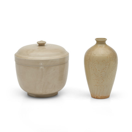 Two White-glazed Incised Vessels image 1