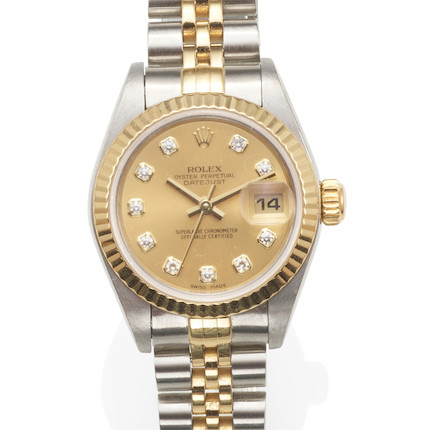 ROLEX A STAINLESS STEEL, GOLD AND DIAMOND 'DATEJUST' WRISTWATCH image 2
