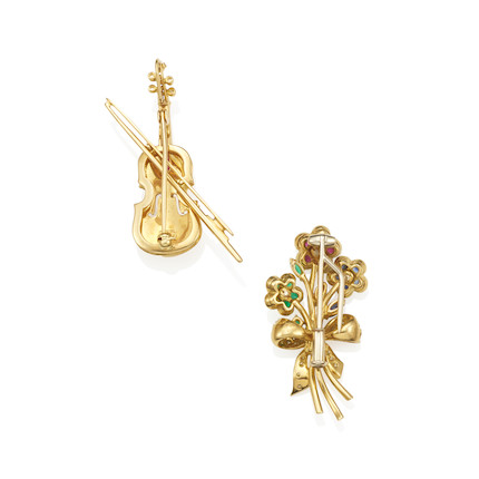 TWO GOLD, GEM-SET AND DIAMOND BROOCHES image 2