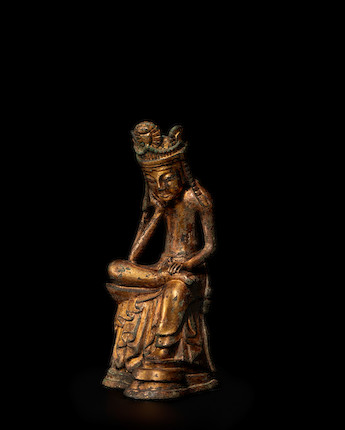 A GILT-BRONZE FIGURE OF MIRUK BOSAL (MAITREYA) IN MEDITATION Unified Silla period (668-935), 7th century image 8