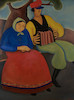 Thumbnail of Two Large Primitive Paintings of Russian Peasants image 7