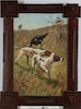 Thumbnail of Chromolithograph of Hunting Dogs in a Folk Art Carved Wooden Frame image 1