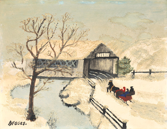 Anna Mary Robertson Grandma Moses (1860-1961) A Ride in the Cutter 7 1/4 x 9 1/4 in. (18.4 x 23.5 cm.) (Painted in 1945.) image 1
