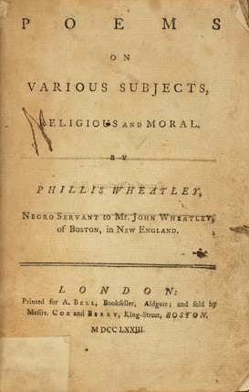 FIRST BOOK PUBLICATION OF AN AFRICAN AMERICAN WOMAN. WHEATLEY, PHILLIS. 1753-1784. Poems on Various Subjects, Religious and Moral.... London A. Bell, sold by Cox and Berry, Boston, 1773. image 5