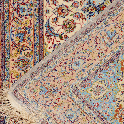 Two Isphahan Rugs with Silk Foundation Iran 3 ft. 5 in. x 5 ft. 3 in. and 3 ft. 8 in. x 5 ft. 7 in. image 4