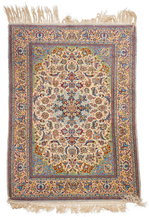 Two Isphahan Rugs with Silk Foundation Iran 3 ft. 5 in. x 5 ft. 3 in. and 3 ft. 8 in. x 5 ft. 7 in. image 1