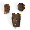Thumbnail of Three tribal masks ht. 12, wd. 7, ht. 9 1/8, wd. 6 3/4, and ht. 10, wd. 5 1/2 in. image 2