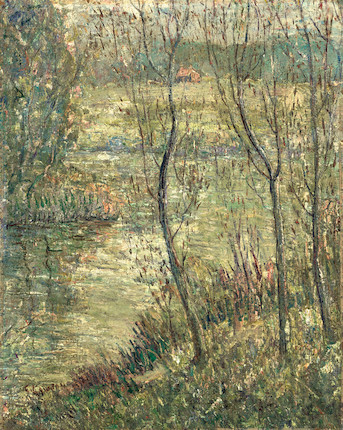 Ernest Lawson (1873-1939) Trees Along a River 20 1/4 x 16 1/8 in. (51.1 x 41 cm.) image 1