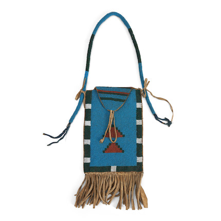 A Plains beaded hide mirror Bag lg. of bag 11, wd. 5 3/4 in. image 1