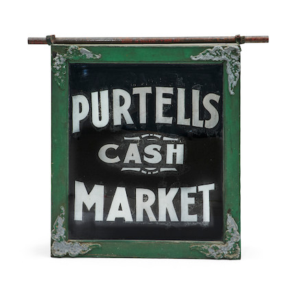 Purtells Cash Market Double-sided Painted Glass Sign image 1