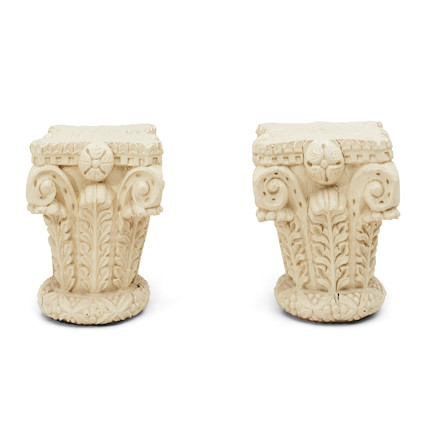 Pair of Carved and White-painted Corinthian Column Capitals image 1