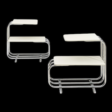 Pair of Contemporary Chromed and Composite End Tables image 1