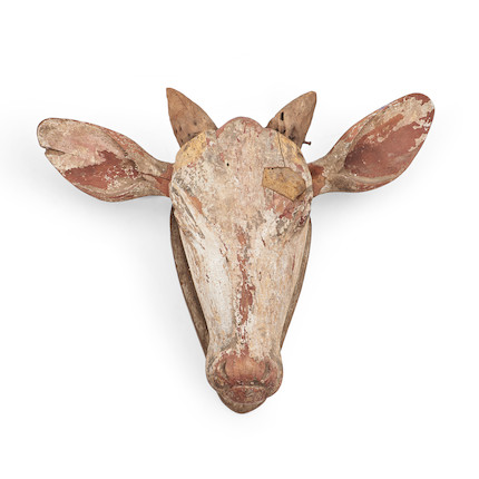 Large Carved and Painted Wooden Cow Head image 3