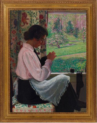 Lilla Cabot Perry (American, 1848-1933) Marie at the Window, Hancock, New Hampshire 40 1/2 x 30 1/8 in. framed 47 5/8 x 37 3/4 in. image 2