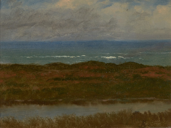 Albert Bierstadt (German/American, 1830-1902) Coast Near Newport, Rhode Island 9 1/4 x 12 in. framed 14 1/4 x 17 1/2 x 2 1/4 in. image 1