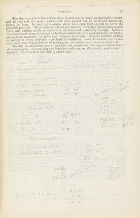 AMELIA EARHART'S ANNOTATED COPY OF BOWDITCH'S PRACTICAL NAVIGATOR. BOWDITCH, NATHANIEL. The American Practical Navigator.  Washington, D.C. Government Printing Office, 1926. image 14