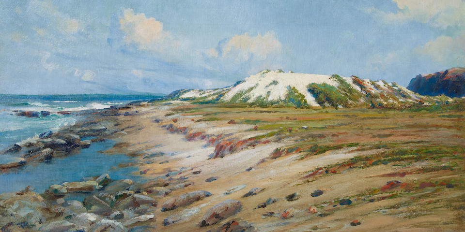 David Howard Hitchcock (1861-1943) Mo'omomi, Molokai, Hawaii 16 x 30 1/8 in. (40.6 x 76.5 cm) (Painted in 1912.)
