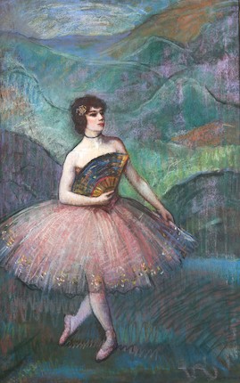 Louis Kronberg (American, 1872-1965) Ballerina with Fan 36 x 23 in. framed 42 1/2 x 29 1/4 x 3 in. image 1