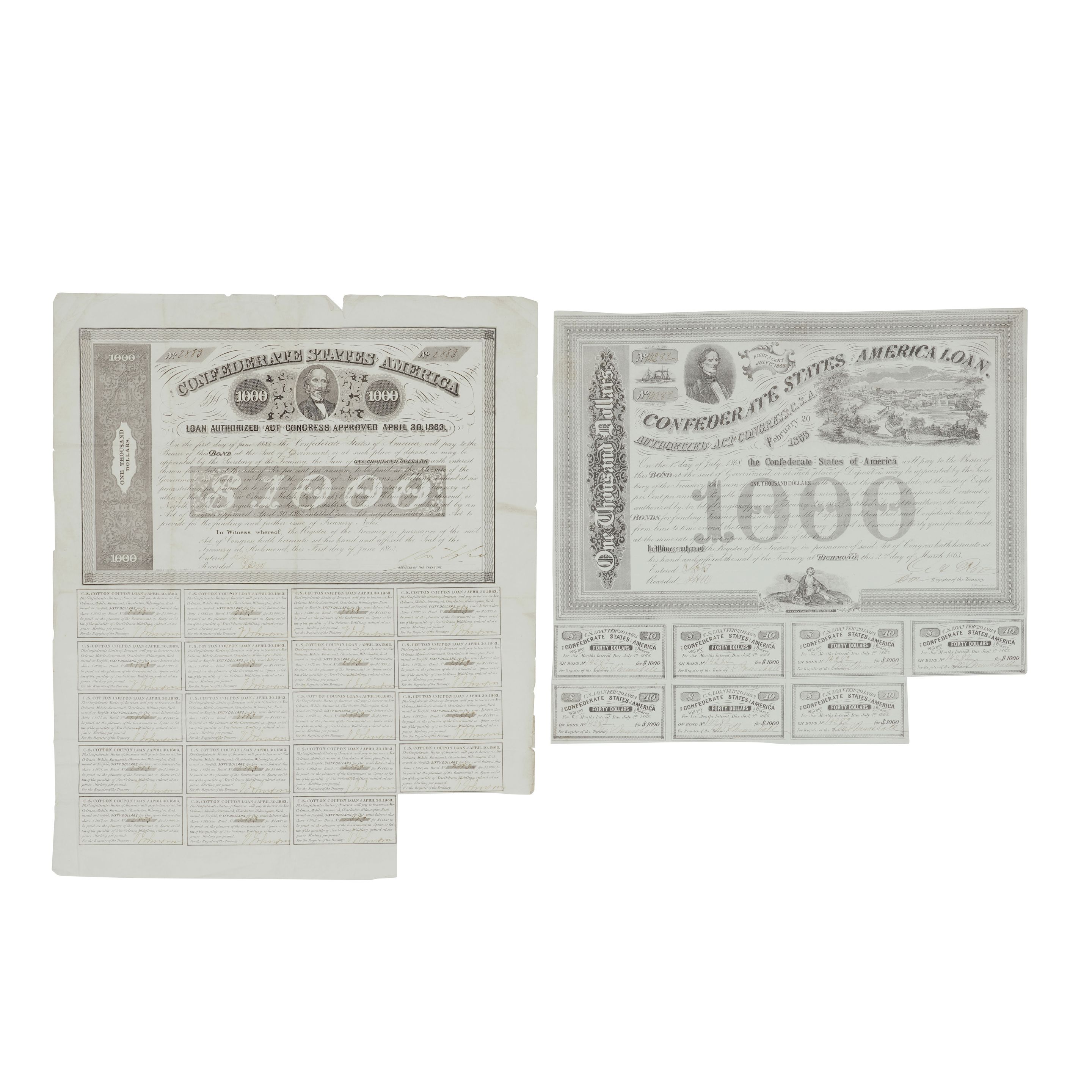Two Confederate Bond Sheets