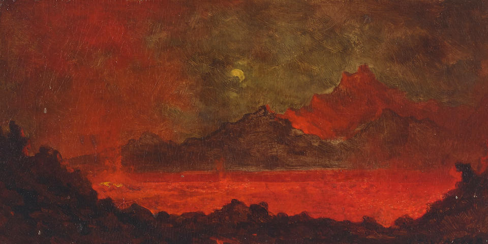 Jules Tavernier (1844-1889) Kilauea Caldera by Moonlight 5 x 10 in. (12.7 x 25.4 cm)