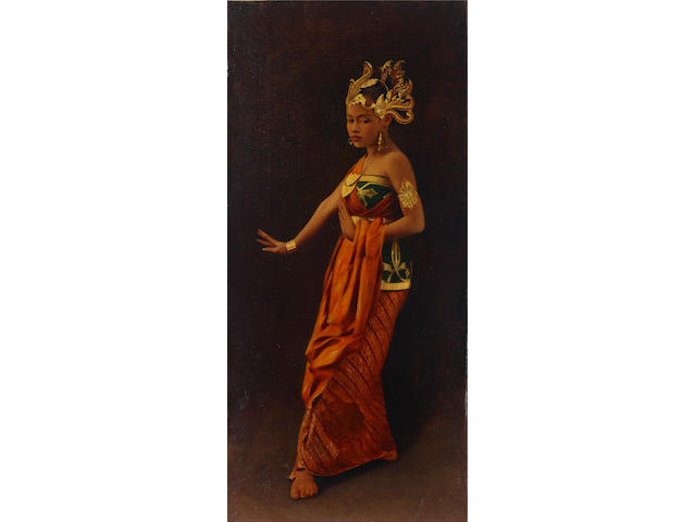 Hubert Vos (1855-1935) A Portrait of a Serimpi Dancer, thought to be a Princess of Yogyakarta 26 x 12 in. (66.0 x 30.5 cm) Painted in 1898. (unframed.)