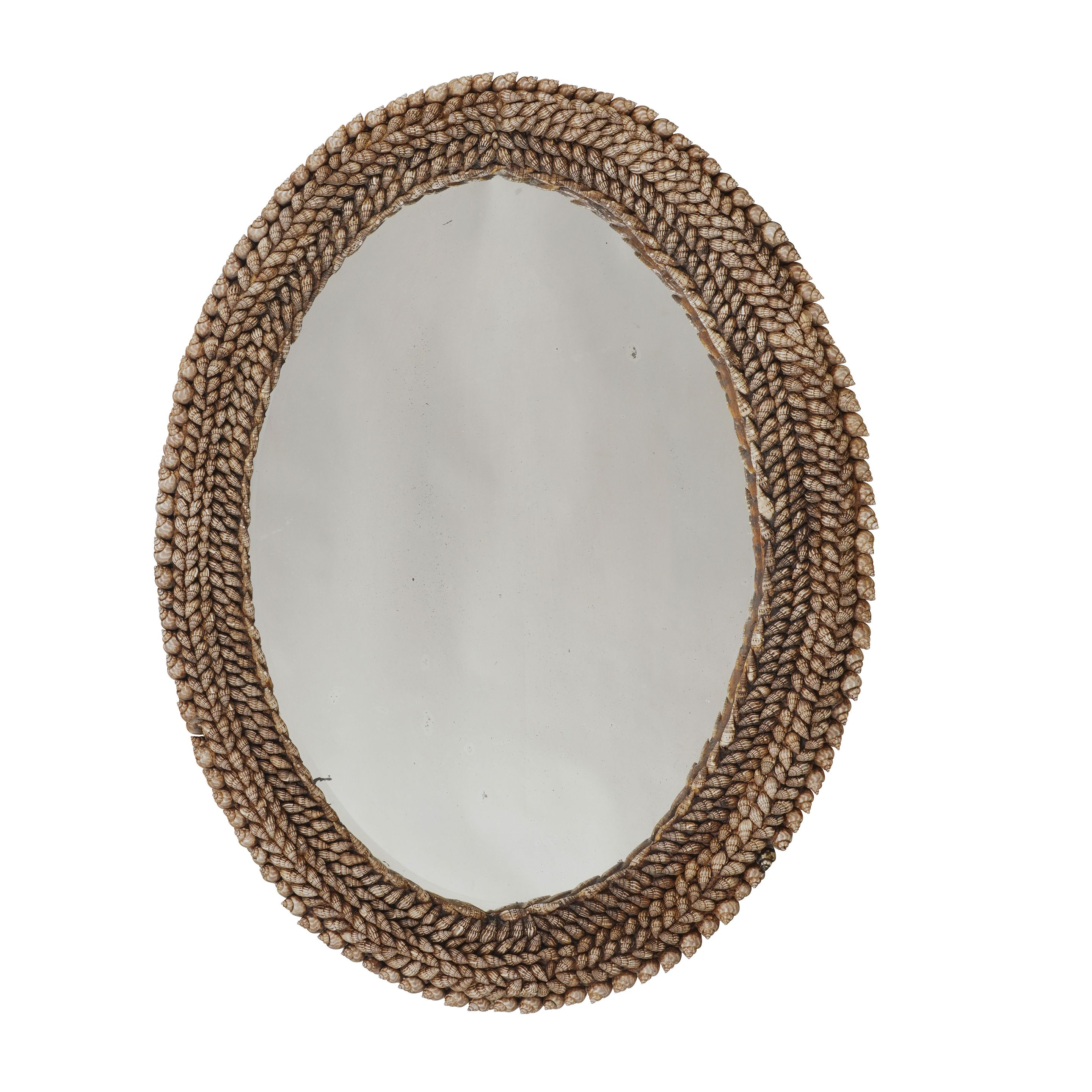 LARGE OVAL SEASHELL FRAMED MIRROR