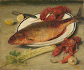 Thumbnail of John Koch (American, 1909-1978) Untitled (Still Life with Fish and Lobster) 20 x 24 in. 25 3/4 x 29 1/2 x 1 1/2 in. image 1