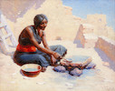 Thumbnail of William Robinson Leigh (American, 1866-1955) Navajo Weaver Preparing Indigo Dye 12 x 15 in. framed 20 1/2 x 23 3/4 x 2 in. image 1