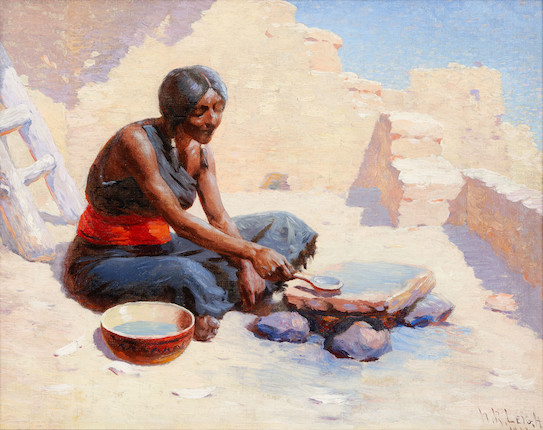 William Robinson Leigh (American, 1866-1955) Navajo Weaver Preparing Indigo Dye 12 x 15 in. framed 20 1/2 x 23 3/4 x 2 in. image 1