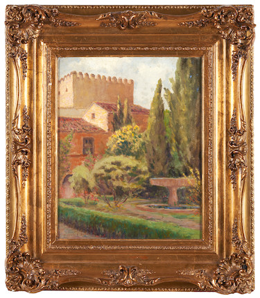 William Posey Silva (American, 1859-1948) Garden - Alhambra, Spain 15 x 12 in. framed 22 3/4 x 19 1/2 x 1 3/4 in. image 2