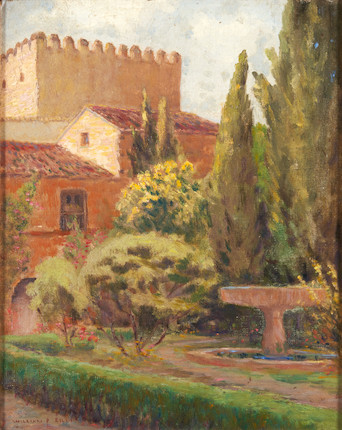 William Posey Silva (American, 1859-1948) Garden - Alhambra, Spain 15 x 12 in. framed 22 3/4 x 19 1/2 x 1 3/4 in. image 1